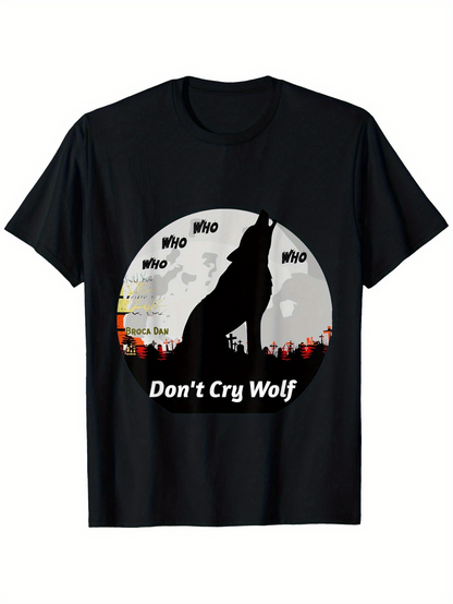 Men's Graphic T-Shirt Dont Cry Wolf Howling Midnight Wolf Among Shining City Silhouette