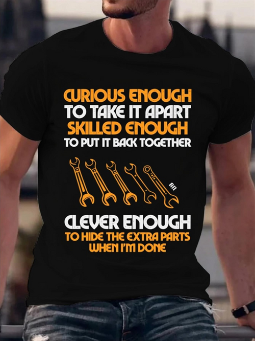 Men's Graphic T-Shirt Curious Skilled Clever With Orange And Gold Tools Wrenches