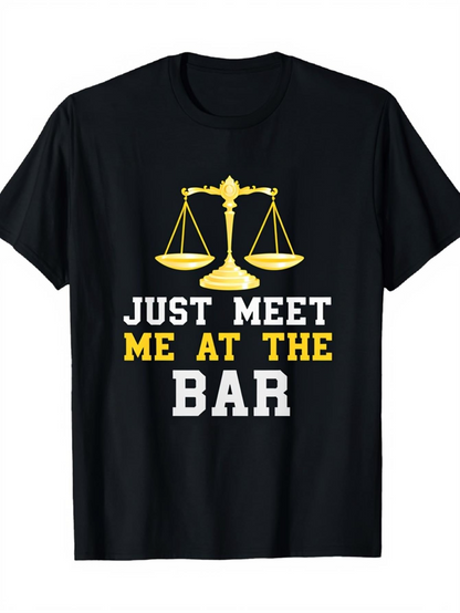 Men's Graphic T-Shirt Just Meet Me At The Bar Golden Justice Scale Illustration
