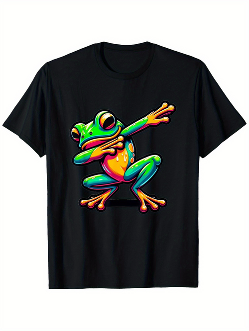 Men's Graphic T-Shirt Colorful Jungle Frog Dancing With Vibrant Neon Tropical Rainforest Frog