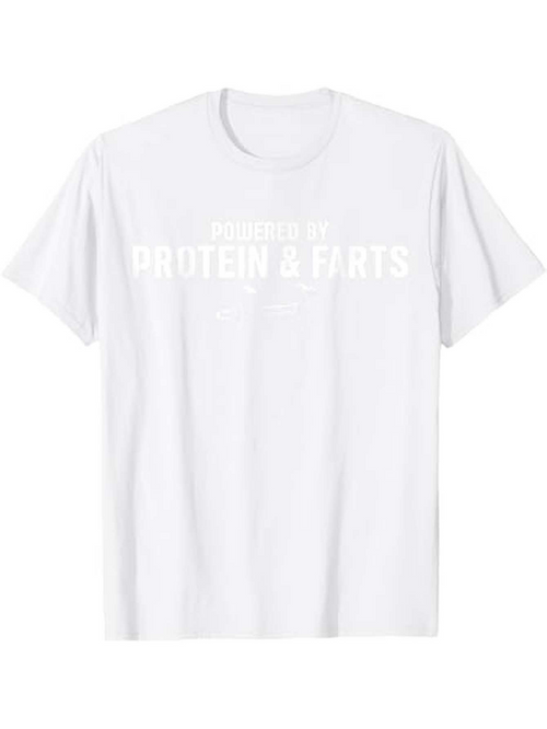 Men's Graphic T-Shirt Fueled By Protein And Farts Simple Bold Block Letters On Plain Tee