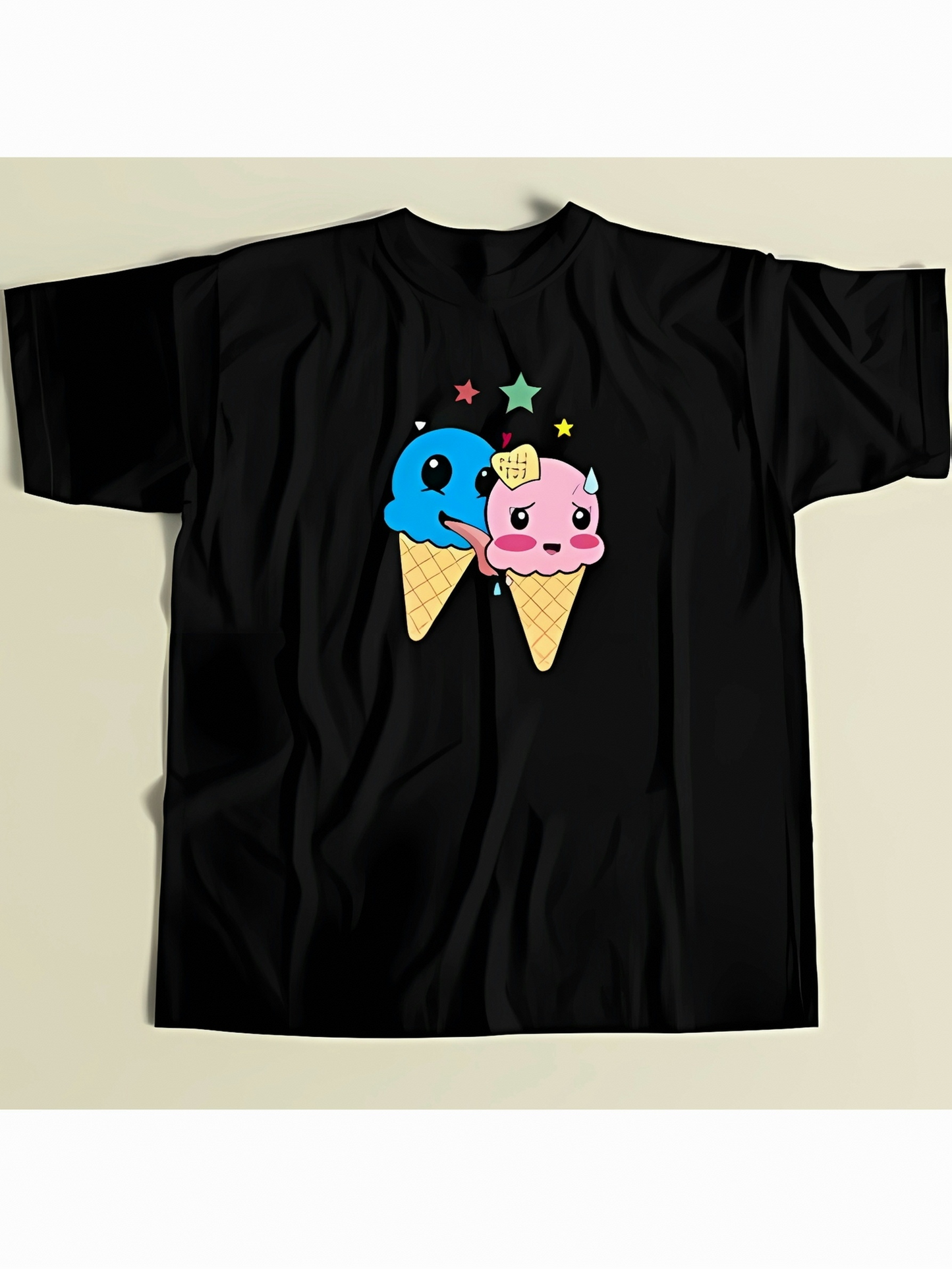 Men's Graphic T-Shirt Colorful Stars With Cartoon Animal Ice Cream Cones Under Night Sky