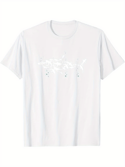 Men's Graphic T-Shirt Minimal White T Shirt With Abstract Lines Subtle Shark Motif