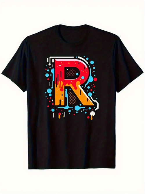 Men's Graphic T-Shirt Colorful Paint Splash With Dripping Patterns On Large Letter R