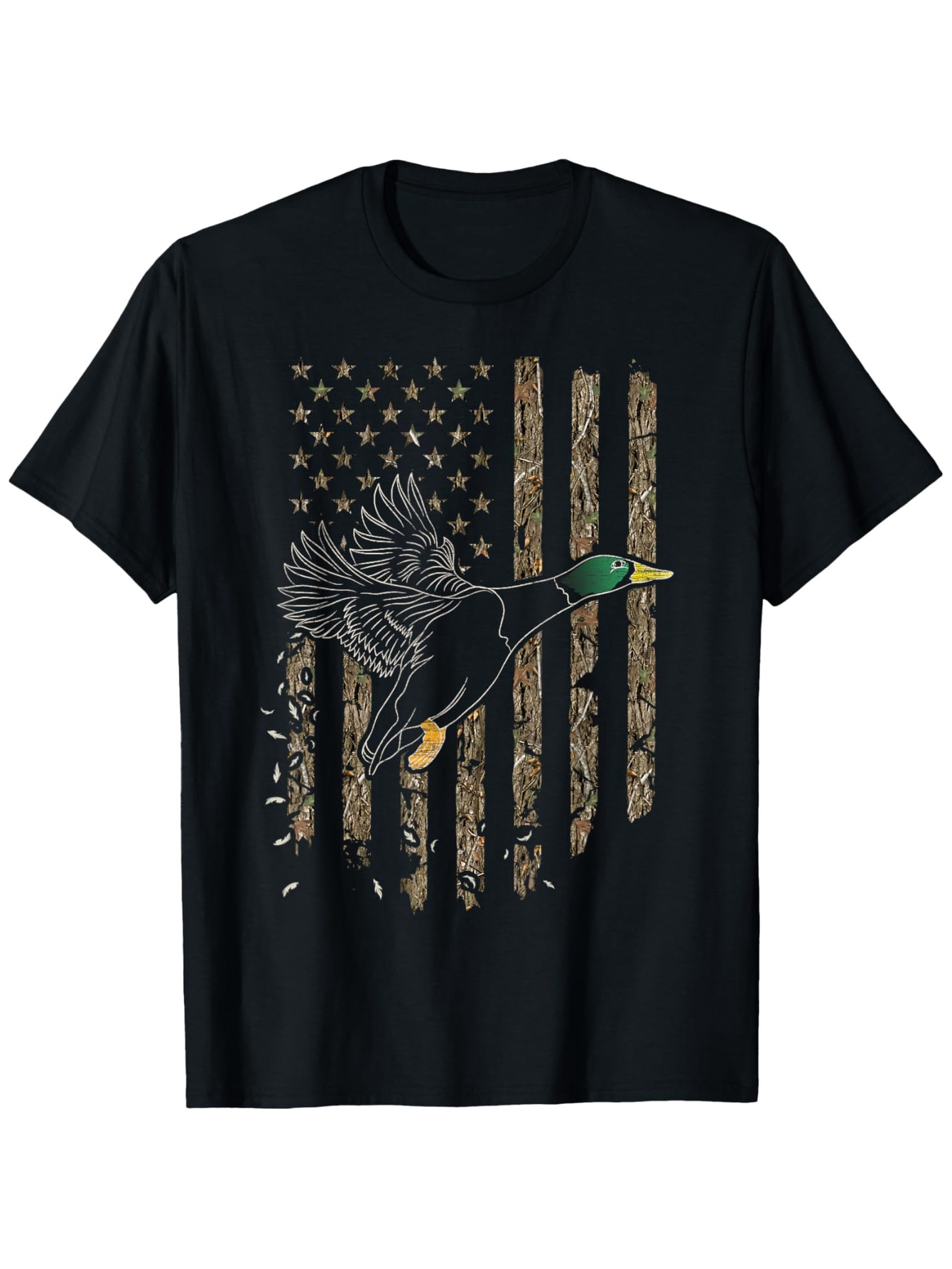 Men's Graphic T-Shirt Flying Mallard Duck Over Rustic American Flag Graphic