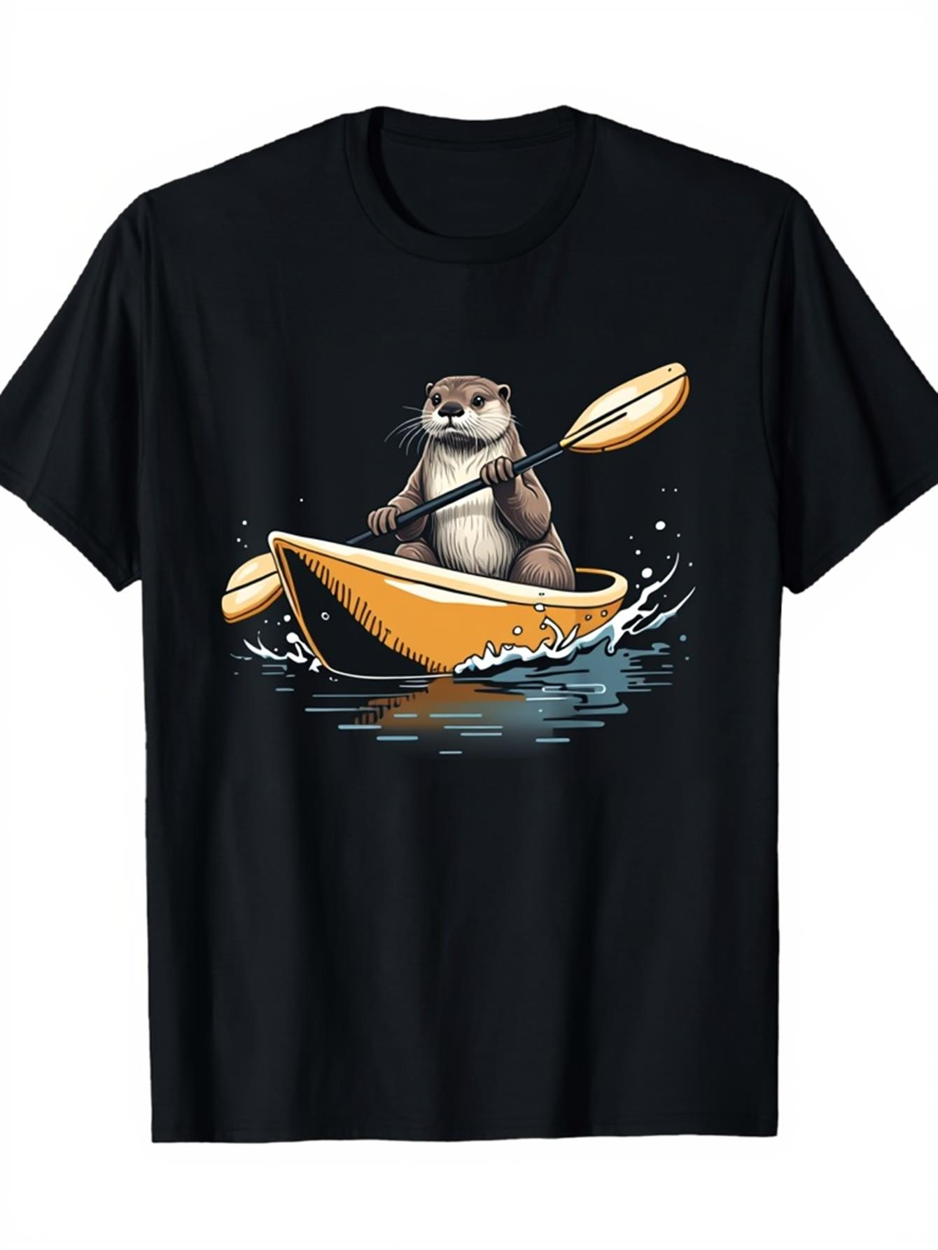 Men's Graphic T-Shirt Adventurous Otter Rowing Canoe On Splashing River Water