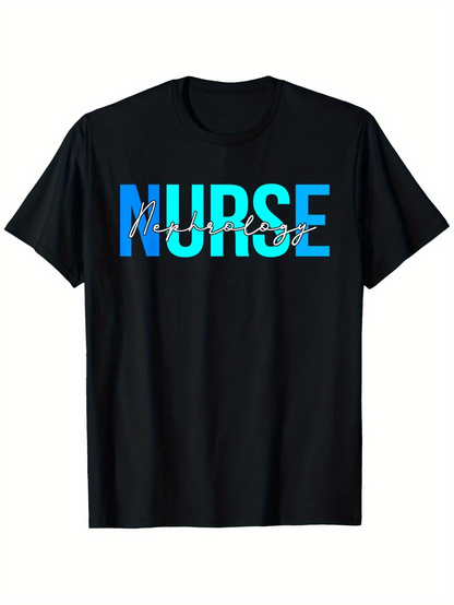 Men's Graphic T-Shirt Bold Blue Lettering With Cursive Overlay On Black Nurse Shirt