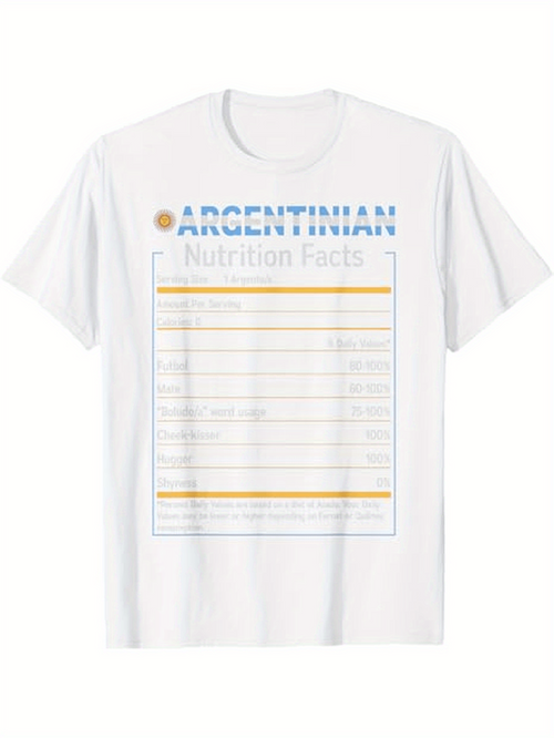 Men's Graphic T-Shirt Argentinian Nutrition Facts Label Inspired Chart On White Shirt