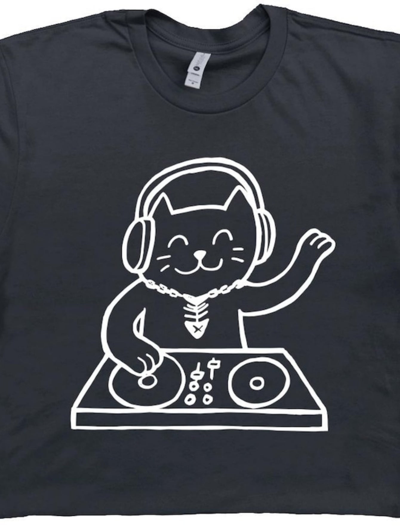 Men's Graphic T-Shirt Playful Cat With Headphones At DJ Turntable Decks Party Scene Cat