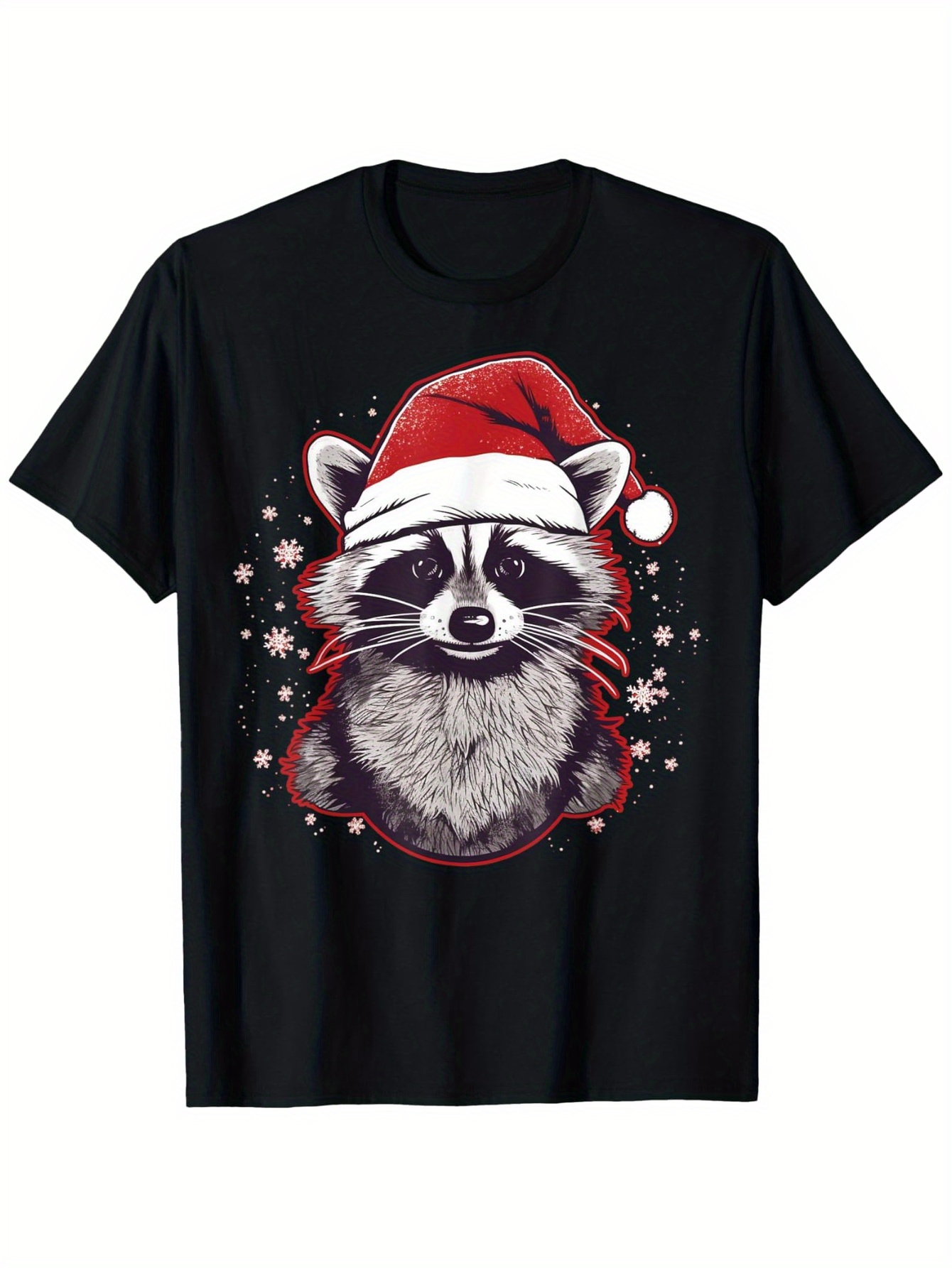 Men's Graphic T-Shirt Adorable Raccoon Wearing Christmas Santa Hat With Snowflakes