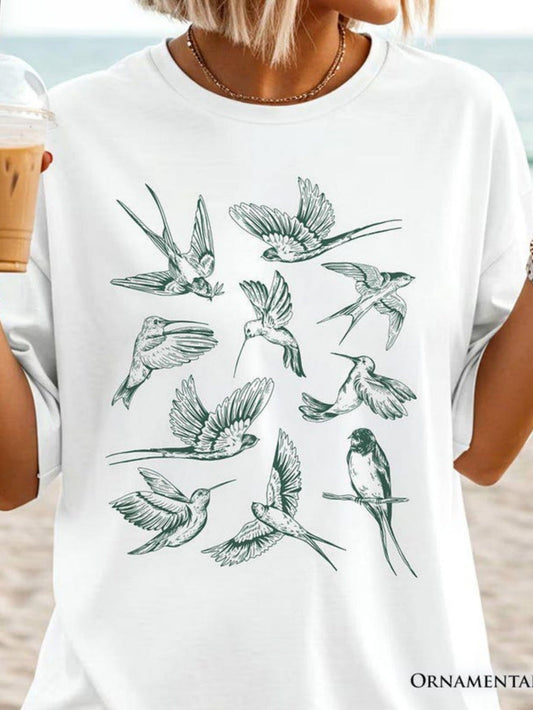 Women's Graphic T-Shirt Graceful Birds In Flight Surrounded By Gentle Breezes Songbird