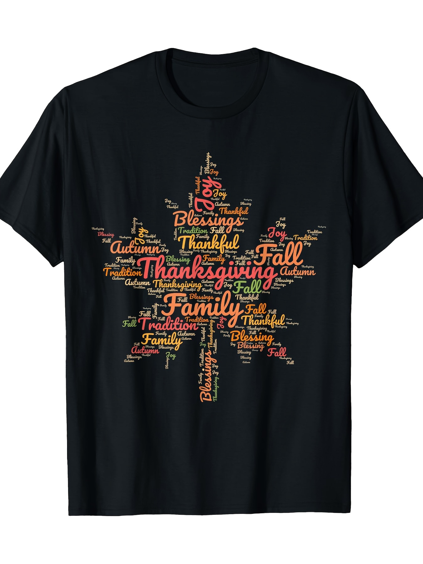 Men's Graphic T-Shirt Grateful Thanksgiving Words Surrounded By Colorful Autumn Maple Leaf