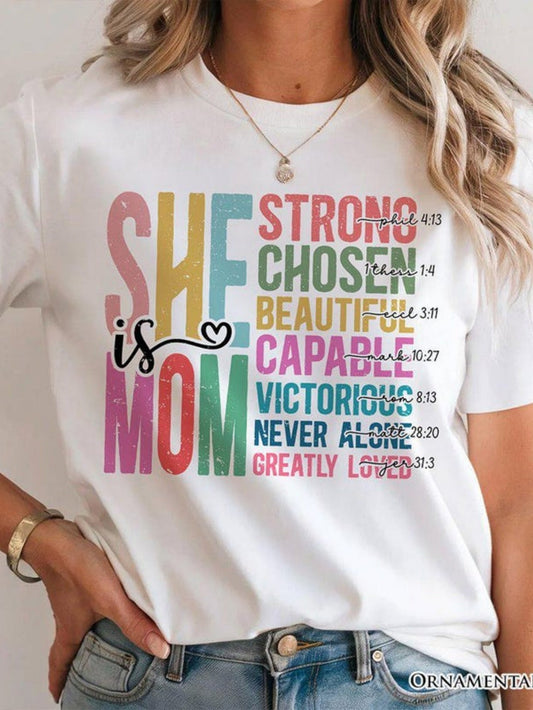 Women's Graphic T-Shirt She Is Mom With Bold Colorful Motivational Words Typography