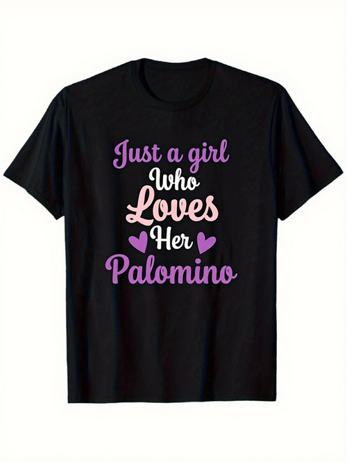 Men's Graphic T-Shirt Just A Girl Who Loves Her Palomino Typography With Pastel Heart Motifs T Shirt