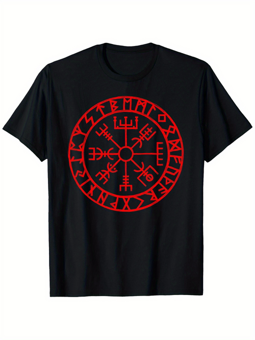 Men's Graphic T-Shirt Ancient Red Nordic Symbols In Mystical Circular Emblem Rune Design