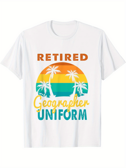 Men's Graphic T-Shirt Retired Geographer Uniform Tropical Sunset With Palm Trees Beach Ocean