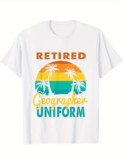 Men's Graphic T-Shirt Retired Geographer Uniform Tropical Sunset With Palm Trees Beach Ocean