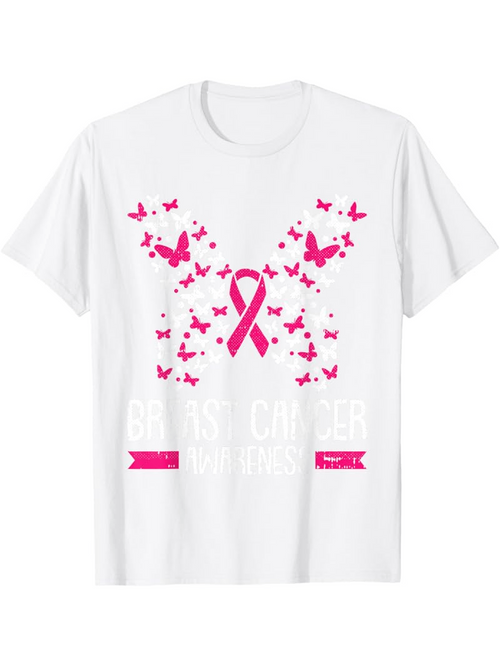 Men's Graphic T-Shirt Breast Cancer Awareness Ribbons And Pink Butterflies T Shirt