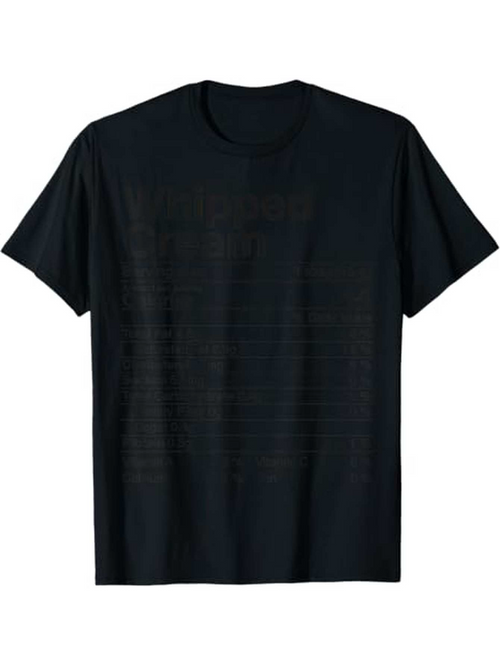 Men's Graphic T-Shirt Nutrition Facts label style design with "Whipped Cream" text