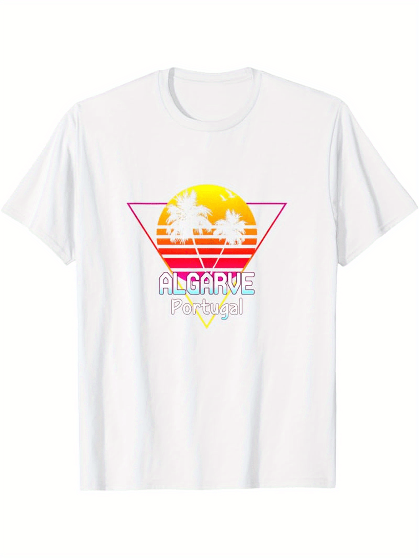 Men's Graphic T-Shirt Algarve Portugal Retro Sunset With Palm Trees Summer Beach