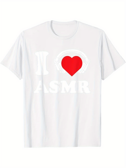 Men's Graphic T-Shirt I Love ASMR Bold White Lettering With Large Red Heart Design T Shirt