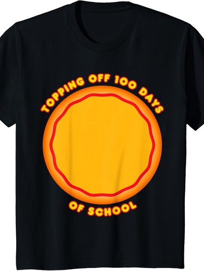 Men's Graphic T-Shirt Topping Off 100 Days Of School With Cartoon Style Pizza Crust Print