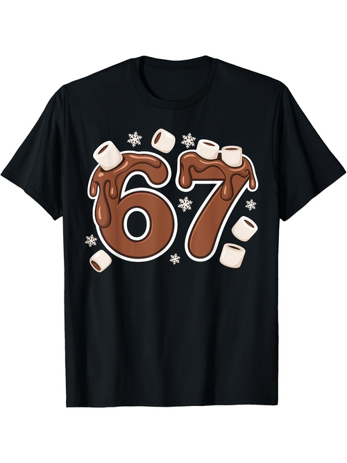 Men's Graphic T-Shirt Numbers With Melting Chocolate Topping And Marshmallows Number