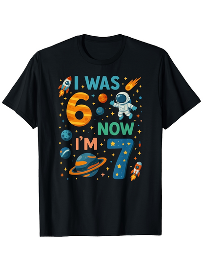 Men's Graphic T-Shirt Birthday Space Adventure With Astronaut Rockets Colorful Number Seven