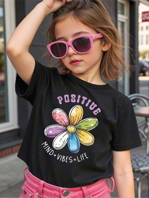 Men's Graphic T-Shirt Positive Multicolored Painted Daisy With Happy Vibes Under Sunlight Flower