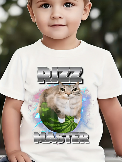 Men's Graphic T-Shirt Rizz Master Fluffy Cat With Green Leaf And Vibrant Splash
