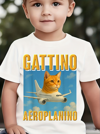 Men's Graphic T-Shirt Sunny Sky With Flying Cat Head Airplane