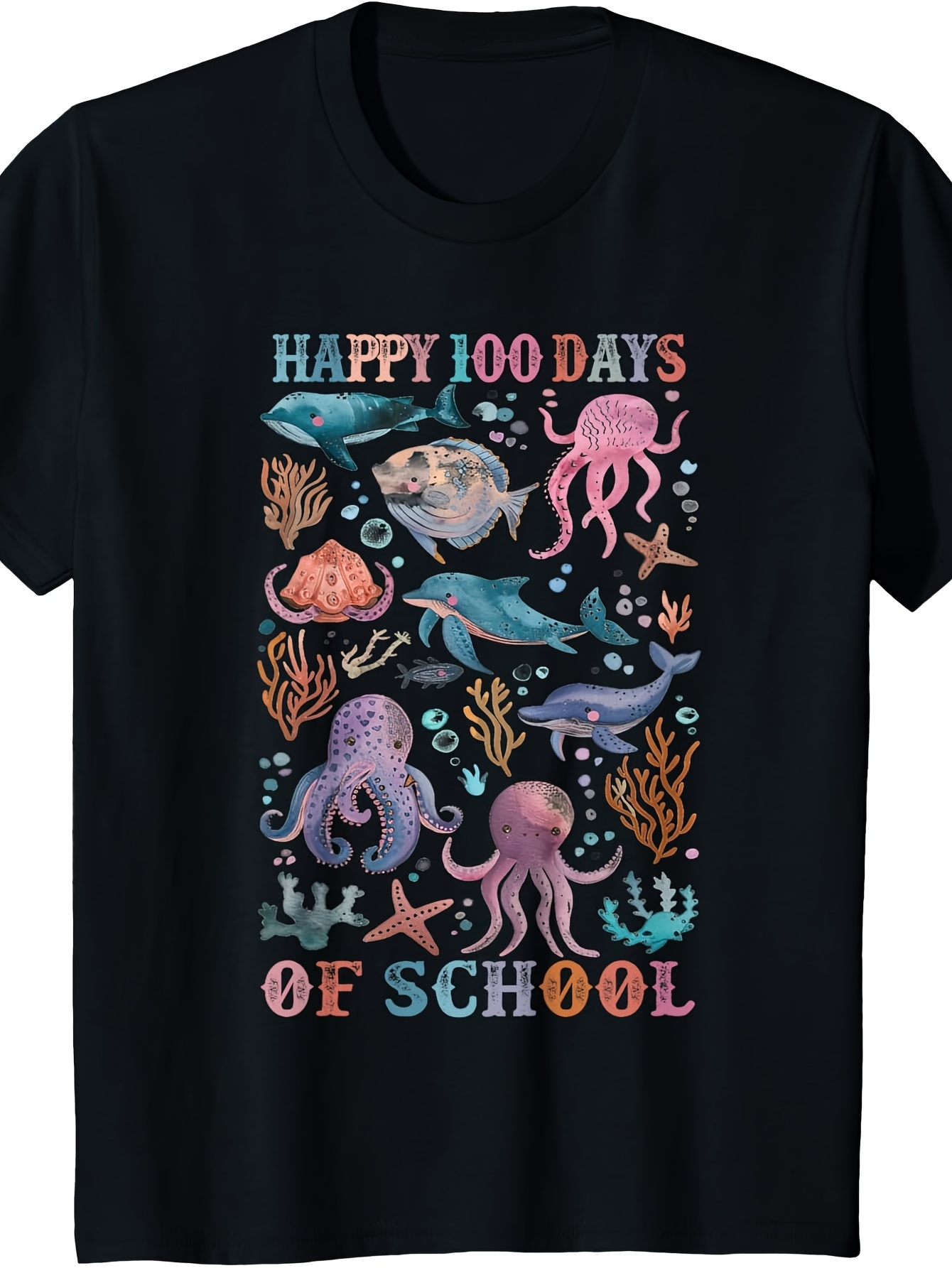 Men's Graphic T-Shirt Happy Days With Colorful Ocean Creatures Swimming Among Seaweed Octopus
