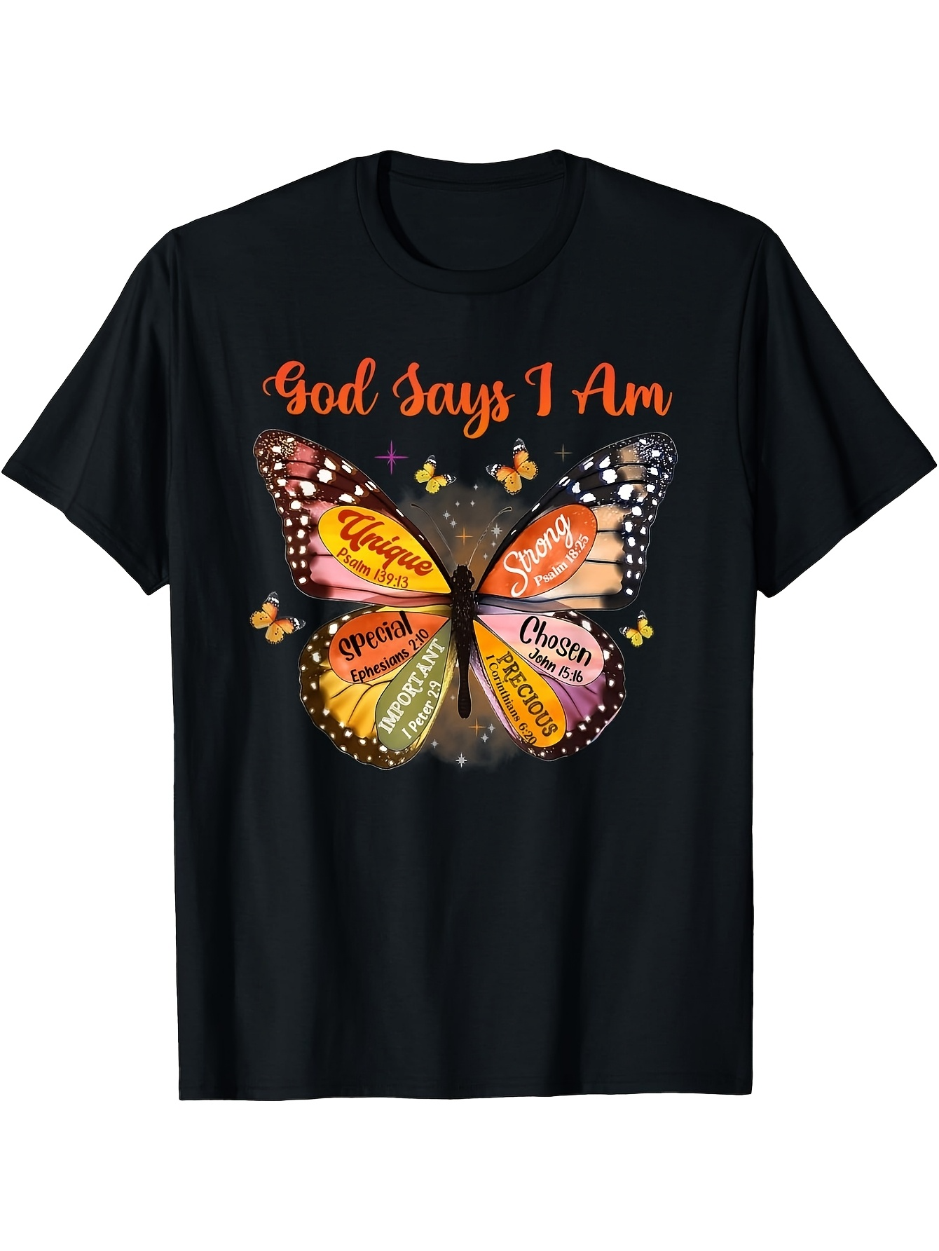 Men's Graphic T-Shirt God Says I Am Artistic Colorful Words Butterfly