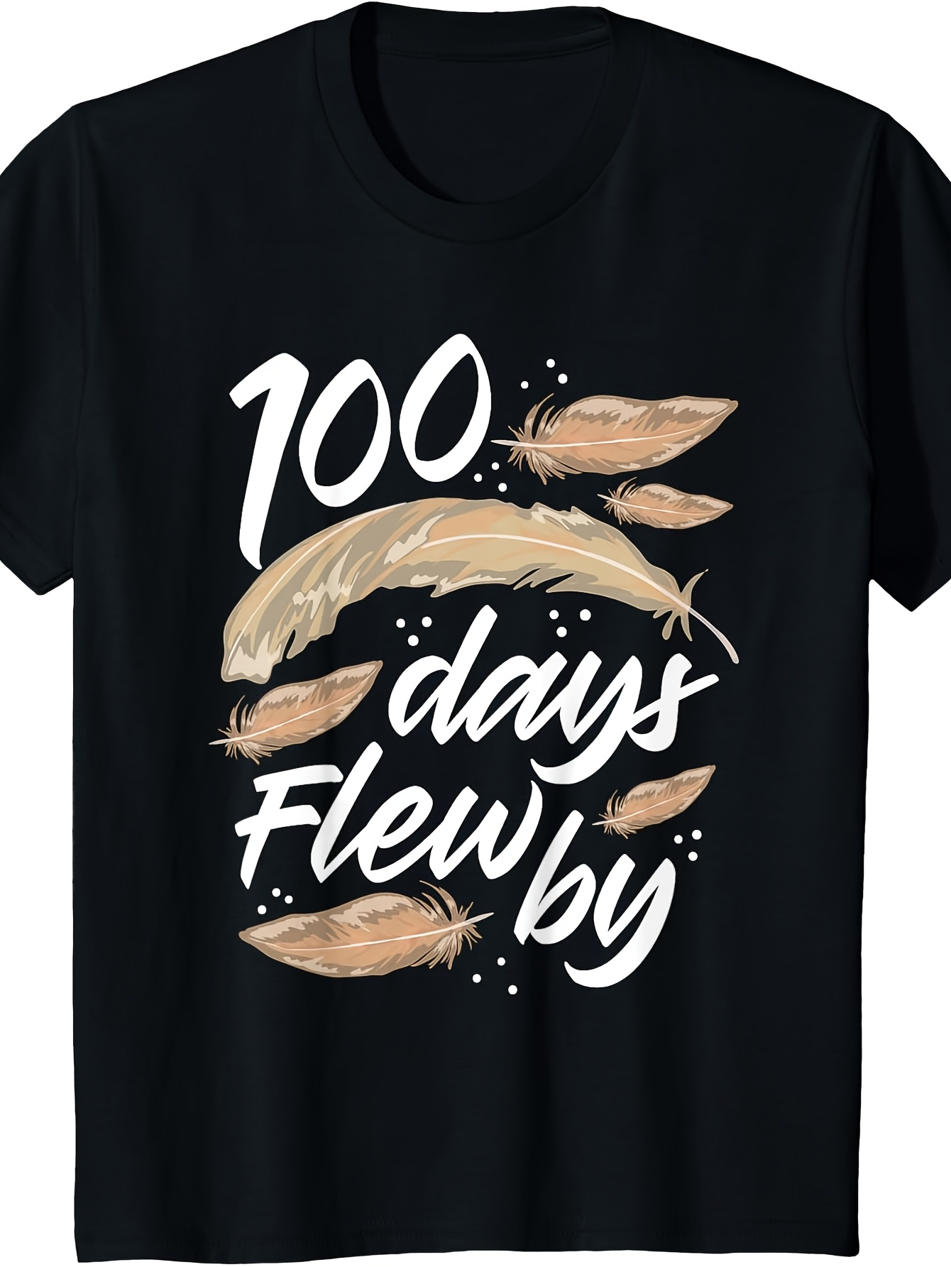 Men's Graphic T-Shirt 100 Days Flew By Beige Feathers With Brush Stroke And Gentle Motion