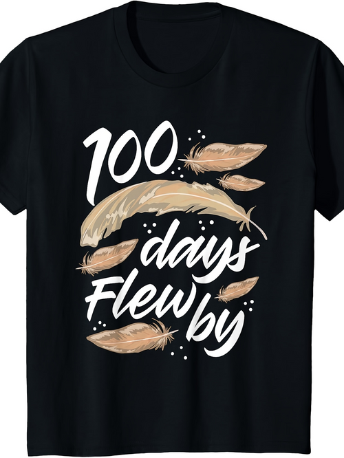 Men's Graphic T-Shirt 100 Days Flew By Beige Feathers With Brush Stroke And Gentle Motion