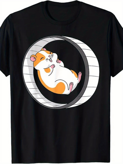Men's Graphic T-Shirt Adorable Chubby Hamster Resting Inside A Spinning Wheel