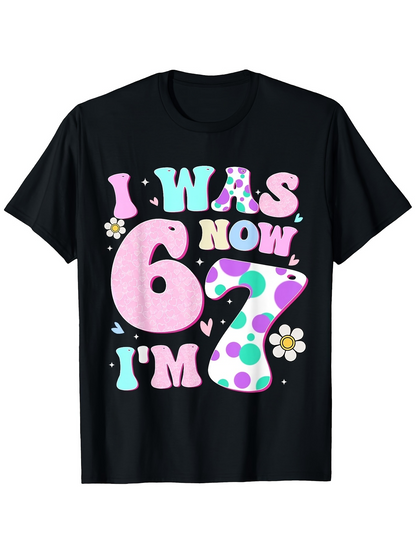 Men's Graphic T-Shirt I Was Six Now I Am Seven With Colorful Polka Dots Birthday Number
