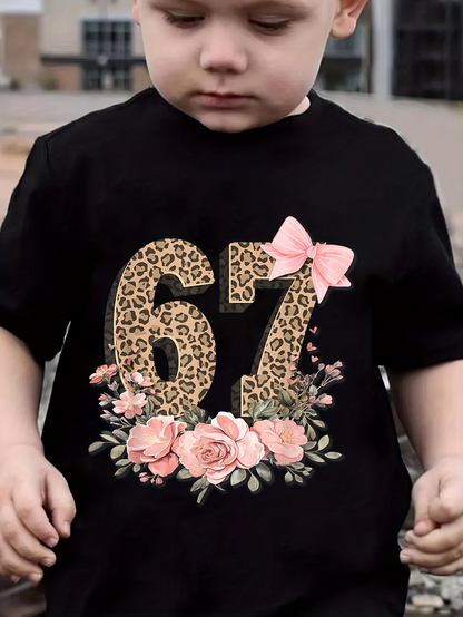 Men's Graphic T-Shirt Leopard Print Number With Pink Bow Surrounded By Roses