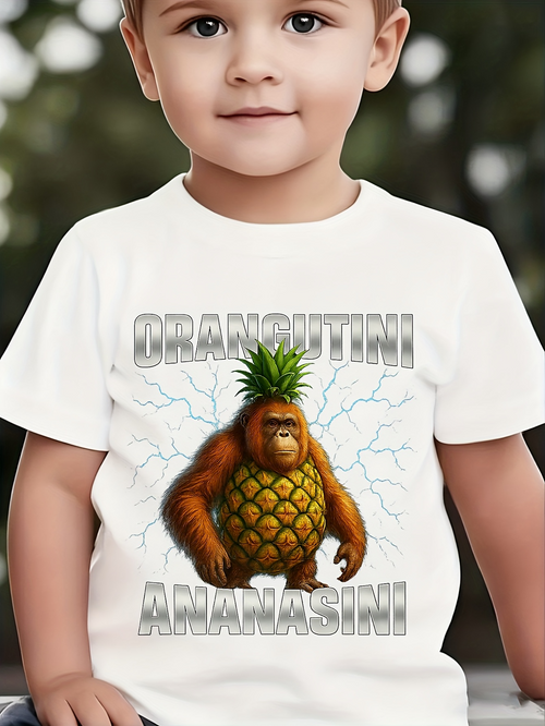 Men's Graphic T-Shirt Cracked Lightning With Pineapple Bodied Cartoon Orangutan