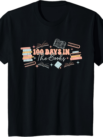 Men's Graphic T-Shirt One Hundred Days In The Books Surrounded By Pencils Stars And Open Notebook