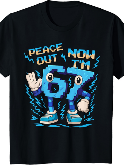 Men's Graphic T-Shirt Peace Out Now Im Among Pixel Lightning With Cartoon Character Number