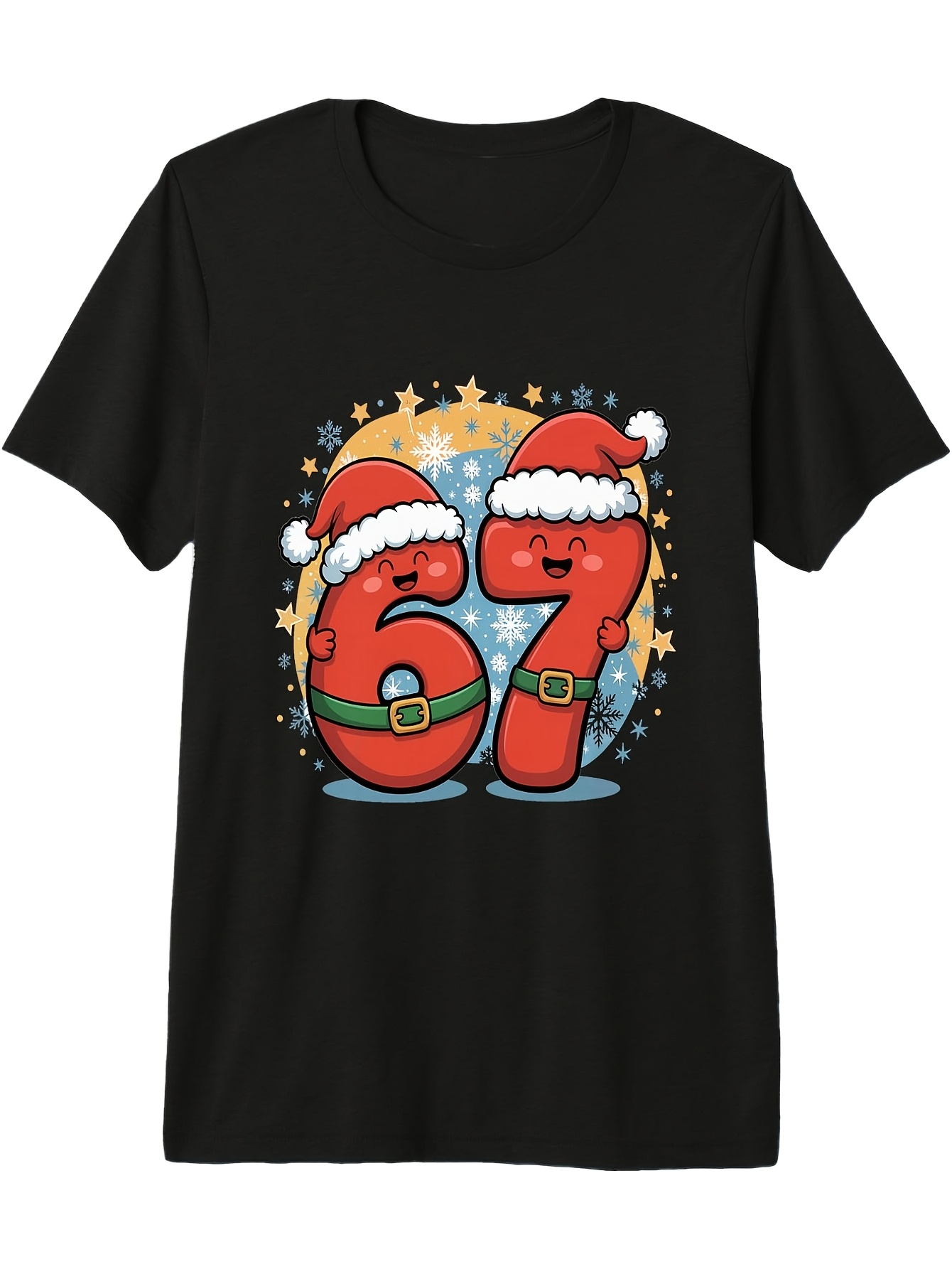 Men's Graphic T-Shirt Festive Cartoon Santa Hat Numbers Surrounded By Snowflakes And Stars Number