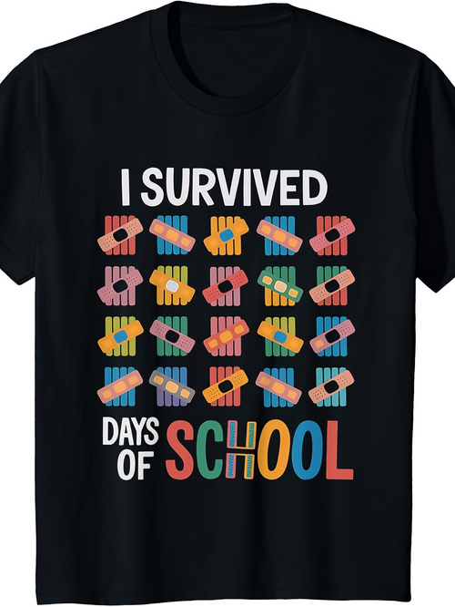 Men's Graphic T-Shirt I Survived Colorful Erasers And Vibrant Letters School