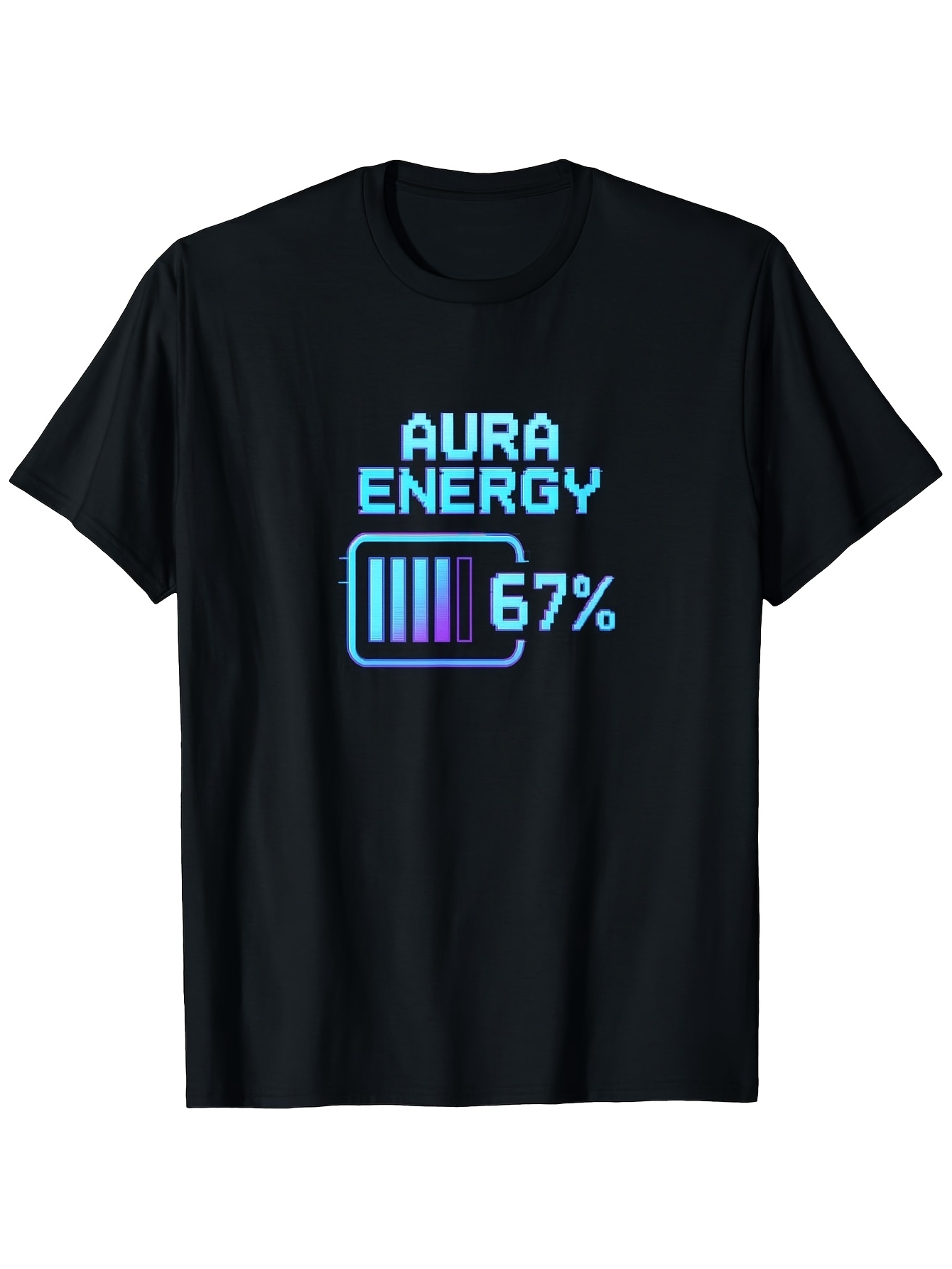 Men's Graphic T-Shirt Aura Energy Neon Glowing Digital Battery Bar With Percentage Display