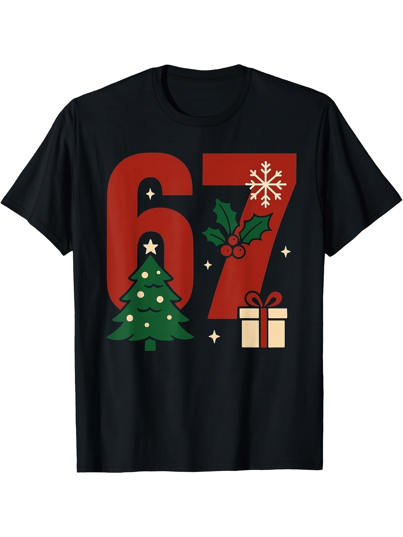 Men's Graphic T-Shirt Christmas Holly And Gift With Snowy Pine Tree Number