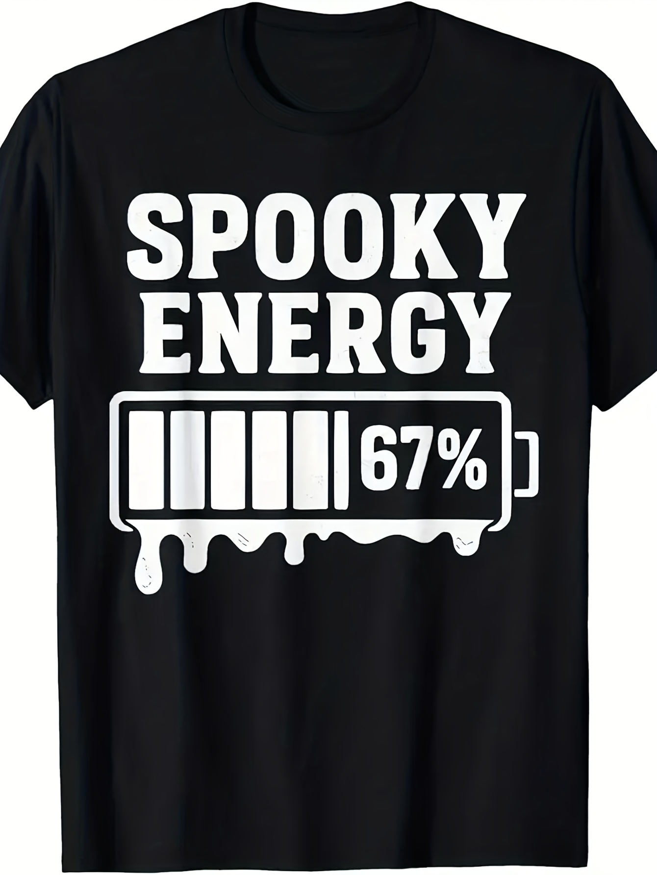 Men's Graphic T-Shirt Spooky Energy Melting Battery Graphic With Dripping Percentage Design T Shirt