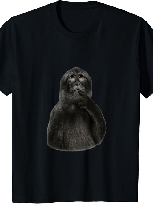 Men's Graphic T-Shirt Thoughtful Expression Of A Curious Monkey Against Black Backdrop Monkey