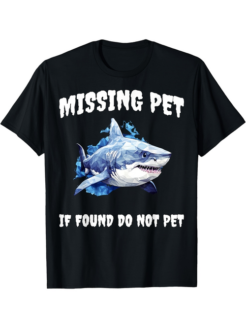 Men's Graphic T-Shirt Missing Pet Blue Shark With Ocean Splash Among Waves Shark