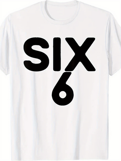 Men's Graphic T-Shirt Bold Black Typography With Large Overlapping Letters Number Six