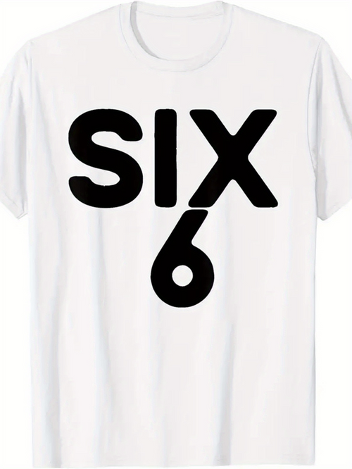 Men's Graphic T-Shirt Bold Black Typography With Large Overlapping Letters Number Six